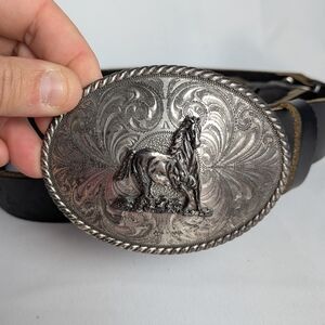 Silver Horse Buckle Black Belt